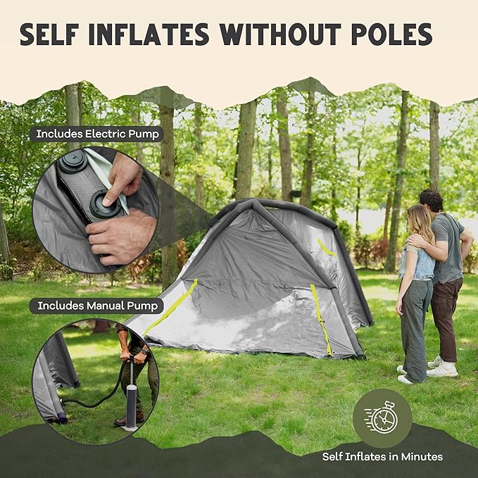 CloudCamp Inflatable Tents for Camping- 6 People Waterproof Oxford Fabric(210D) Quick Setup Air Tent with Manual &amp Battery Pump UV Protection 4-Season Inflatable Tent
