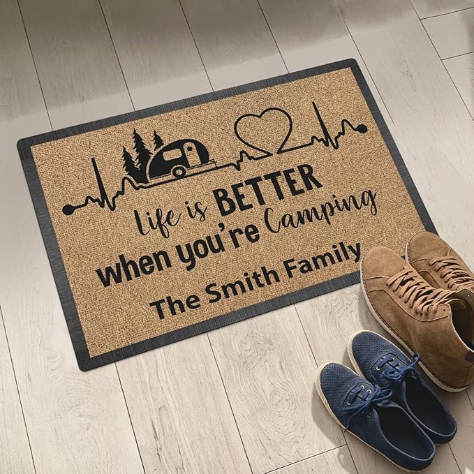 Personalized Home is Where We Park It Doormat - Custom Rv and Family Name Camping Door Mat RV Accessories for Inside 16 x 24 inches