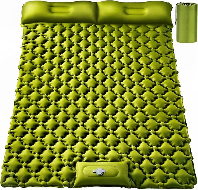 Double Sleeping Pad Ultralight 4 Extra-Thick Self Inflating Sleeping Mat for 2 Person with Pillow Built-in Foot Pump Portable Camping Mat for Backpacking Hiking Traveling Tent Camping