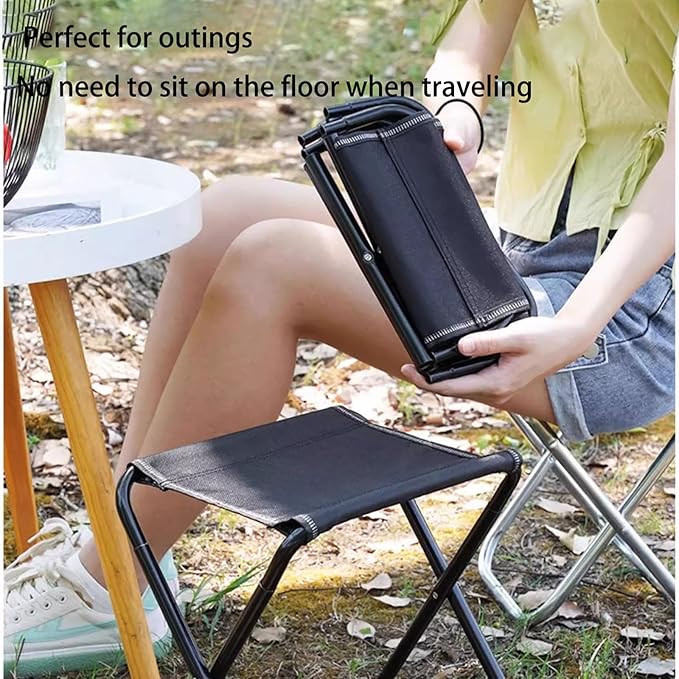 Portable Folding Stool Lightweight Aluminum Alloy Frame with Oxford Cloth Seat Compact Travel Camping Stool with Storage Bag for Outdoor Hiking Fishing Picnic Black