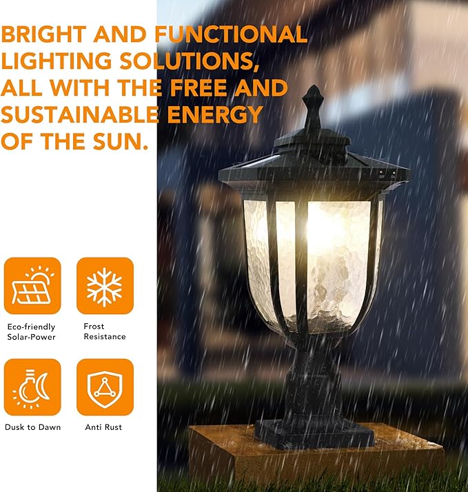 KMC KMC IGHTING ST4322Q Solar Lamp Post Lights 120 Lumen Die-Casting Aluminum Black with 3-Inch Fitter Base Black Pier Mount for Outdoor Garden Post Pole Landscape Yard
