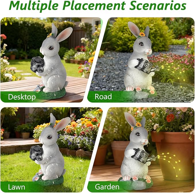 Solar Garden Decor Watering Bunny Statues Outdoor Outdoor Sculpture Figurine Statue Lights Outdoor Garden Yard Lawn Patio Decoration Unique House Warming Birthday Present for Women Family