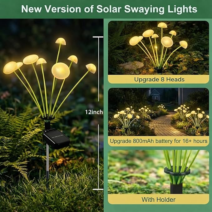 4 Pack 32LED Solar Garden Lights 8 Lighting Modes Swaying Mushroom Lights IP65 Waterproof Outdoor Decor for Garden Yard Patio Pathway &amp Gifts for Women Grandma (Warm White)
