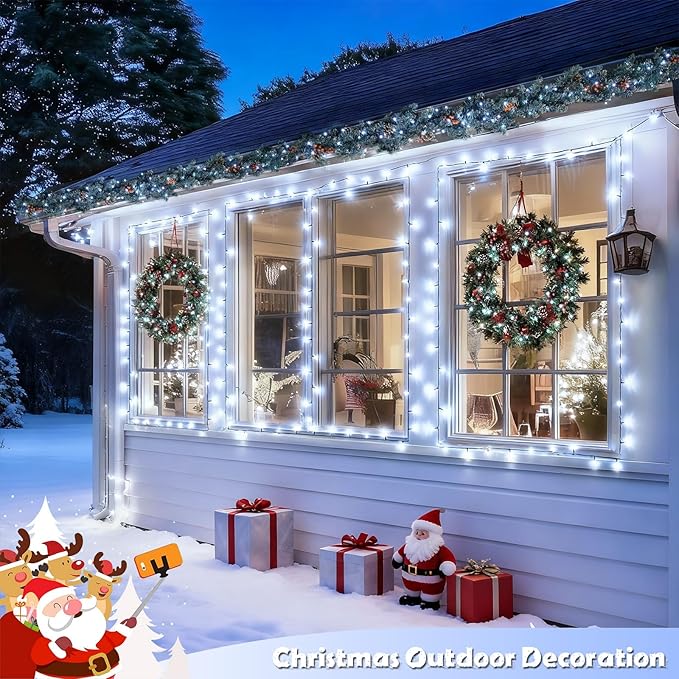 JMEXSUSS 2 Pack Solar String Lights Outdoor Waterproof Total 66 FT 200 LED Solar Christmas Lights Outdoor Twinkle Light for Christmas Tree Outside Garden Yard Xmas Decor White