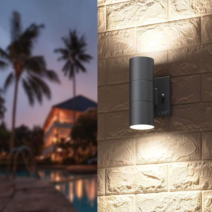 LMP Modern Outdoor Wall Light Porch Light Patio Light with Black Aluminum Finish for DecorationGarage 2 Packs Gray