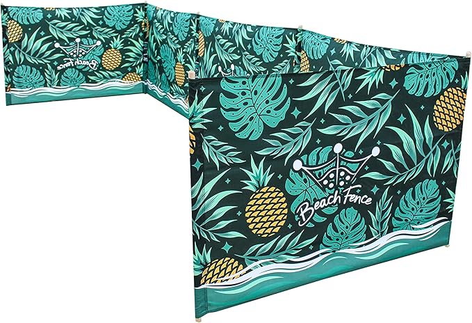 Premium 20 ft Beach Windscreen Privacy Screen Wind Blocker - Pineapple Oasis Free Rubber Mallet and Carry Bag Included