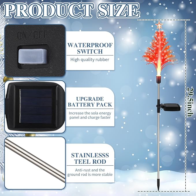 Baquler 6 Pack Solar Christmas Tree Garden Stake Lights Outdoor Waterproof Color Changing Christmas Lighted Yard Decorations Optical Fiber Xmas Pathway Lights for Lawn Patio Cemetery (7 Color Change)