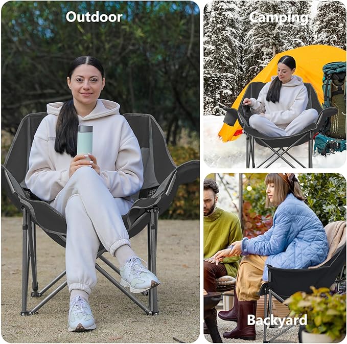 Oversized XL Padded Camping Chair Wide Heavy Duty Lawn Chairs Support 450 LBS Portable Folding Gaint Plus Camp Chair with Side Pocket Cup Holder for Outdoor Outside Sports Baseball-Blue