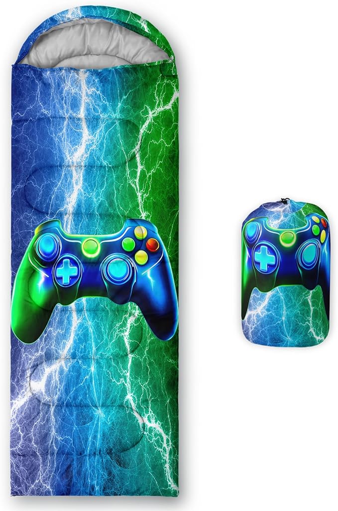 Axolotl Blue Gamepad Sleeping BagWaterproof Lightweight Gaming Sleeping Bag Game Console Camping Bag for Boys TeensWarm and Cool Weather Green Portable Sleeping Bag for Camping Outdoor Indoor