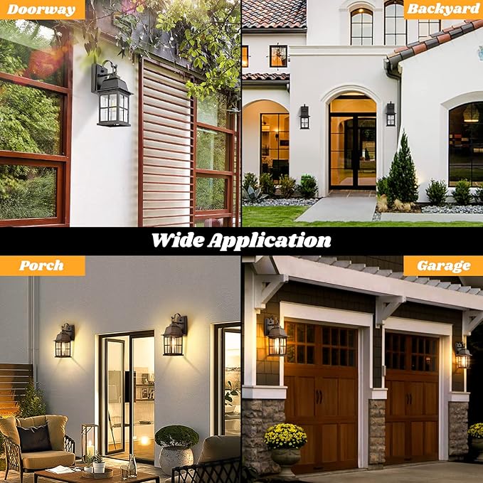 2-Pack Outdoor Wall Sconces 100% Aluminium Oil-Rubbed Bronze Exterior Light Fixtures Wall Mount Waterproof &ampAnti-Rust Outside Wall Lanterns Porch Lights for House Garage Doorway Bulbs Not Inclu