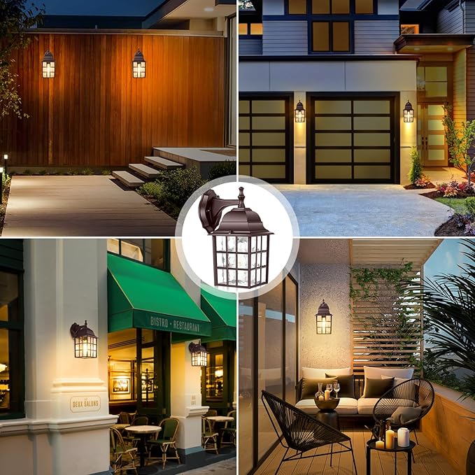 2-Pack Dusk to Dawn Outdoor Wall Light Waterproof Exterior Wall Lantern Lighting Fixtures with Photocell Sensor Brown Modern Outside Wall Sconce with E26 Base for House Porch Garage