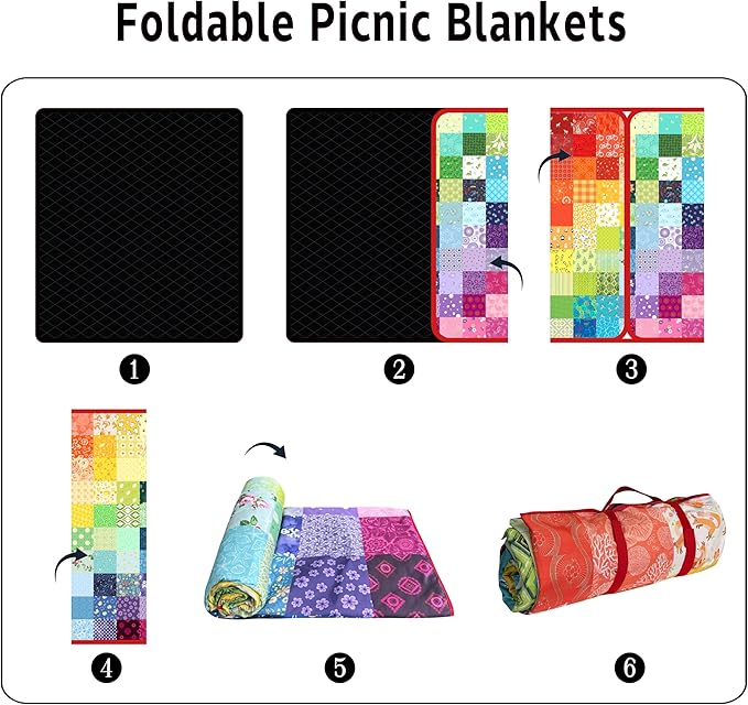Extra Large Picnic Blankets Waterproof Foldable (80x 80) Boho Beach Blanket Waterproof Sandproof3-Layer Thicking Mat Outdoor Packable Camping Blanket