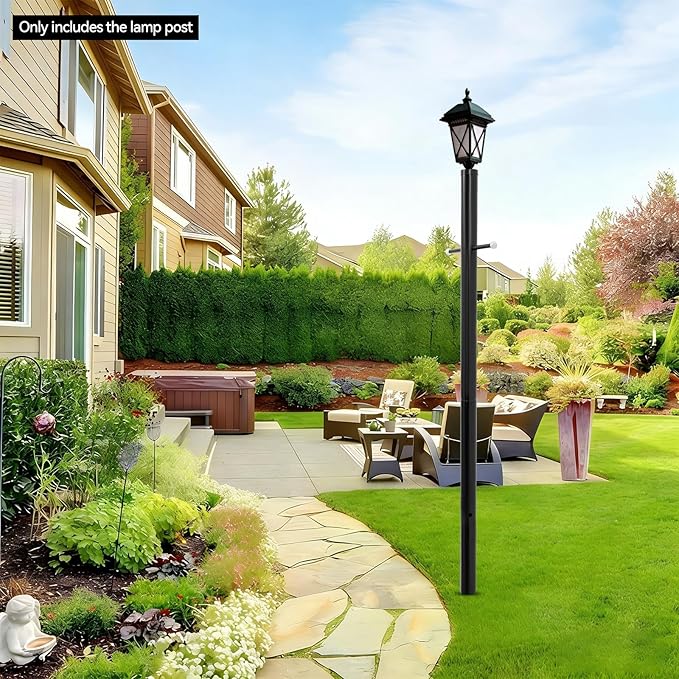 6.5FT Direct Burial Lamp Post Split Street Light Pole with Cross Arm Lighting Post Fixtures for Pathway Courtyard Parking Lot Fits Standard 3 Post Top Fixtures (6.5FT 76mm Direct Burial)