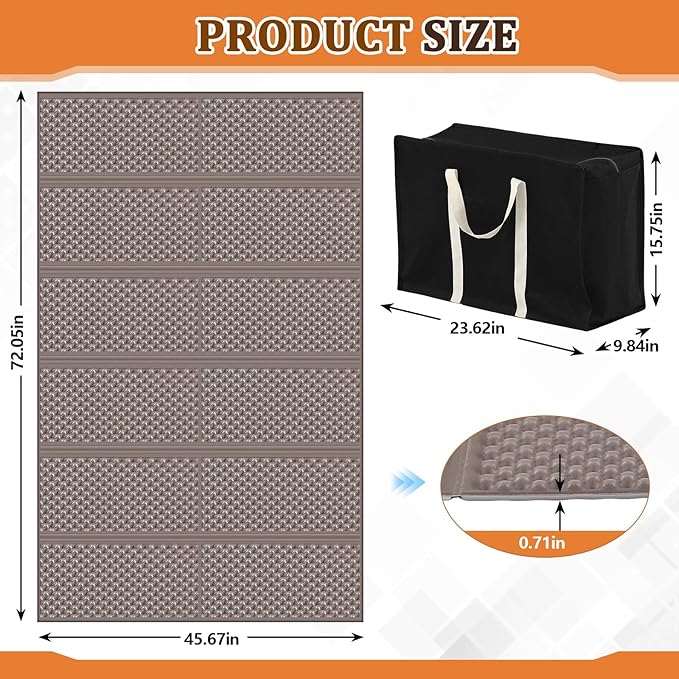 Double Sleeping Pad Closed Cell Foam Pad with Bag for Camping Backpacking Lightweight Mat 72 x 45.67 in Moisture-Proof Mattress Portable for Outdoor Hiking Mountaineering