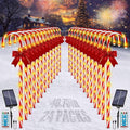 Christmas Solar Candy Cane Pathway Lights 24PCS 240LED Christmas Light Outdoor Decorations with Red Bow Waterproof 8 Modes Timer Remote Walkway Garden Lights for Xmas Home Yard Lawn Patio Decor