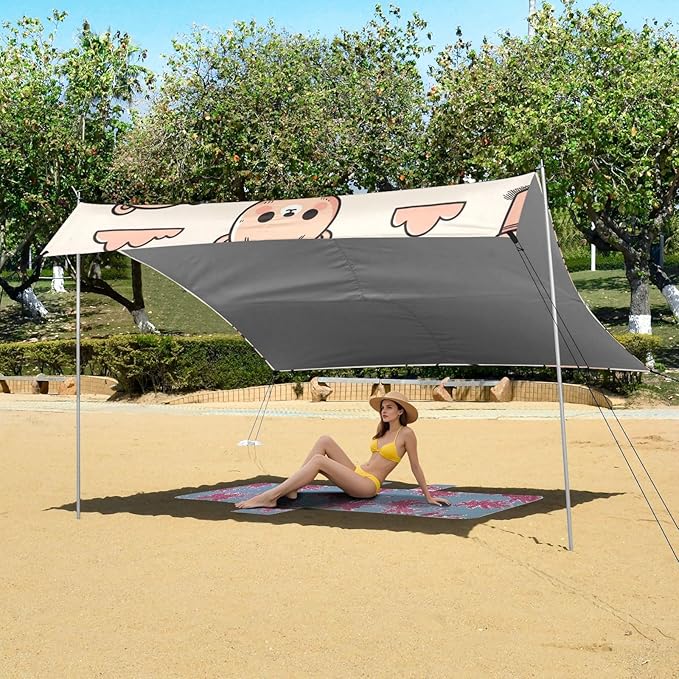 Cute Teddy Bear Camping Sun Shelter Beach Tent Portable Beach Sun Shade Outdoor Canopy for Camping Trips Fishing Picnic