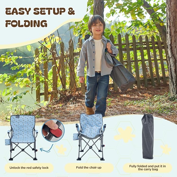 Busy Bee Oversized Kids Camping Chair with Cup Holder High Back Toddler Chair Kids Folding Chair Perfect for Beach &amp Outdoor Supports 150 Lbs.