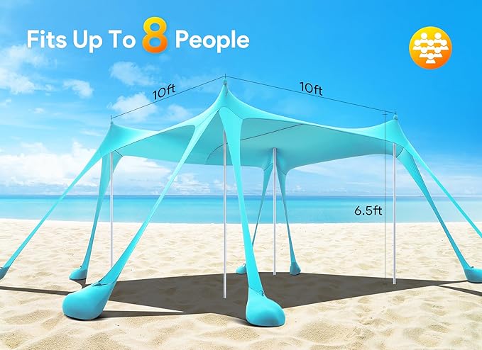 Osoeri Beach Tent Camping Sun Shelter UPF50+ with 8 Sandbags Sand Shovels Ground Pegs &amp Stability Poles Outdoor Shade Beach Canopy for Camping Trips Fishing Backyard Fun or Picnics