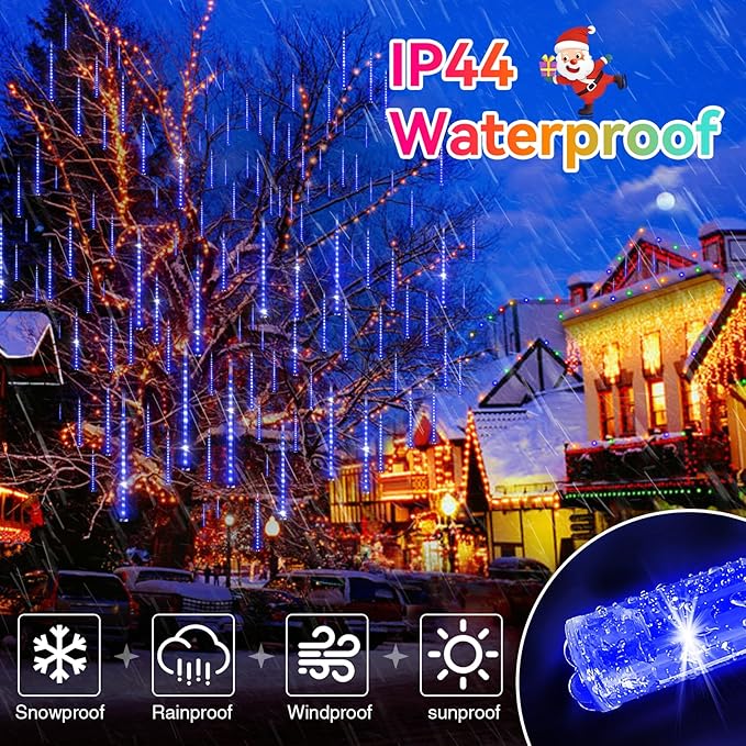 KNONEW 40 Tubes 1120 LED Meteor Shower Lights Christmas Lights Outdoor Plug in Waterproof Falling Rain Light for Xmas Tree Wedding Party Garden Holiday Rooftop Decorations (Blue)