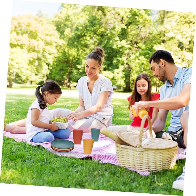 Wheat Straw Dinnerware Camping Utensil Outdoor Plates Straw Cutlery Kit for Camping Picnic Hiking Beach