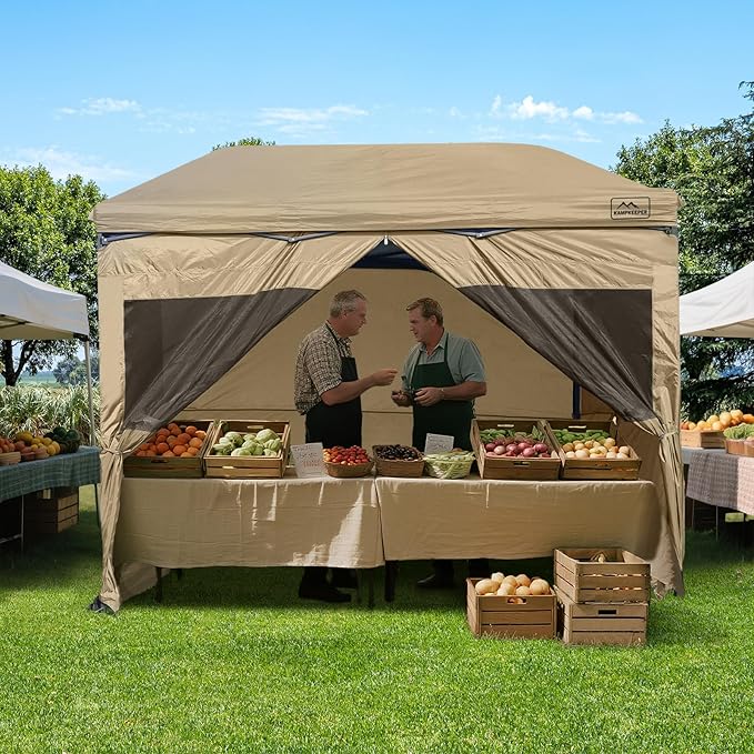 KAMPKEEPER 5pcs Sidewalls for 10X10 Commercial Instant Canopy Tent Converts Canopy into Tent for Camping with Removable SUV Tailgate - Khaki (Canopy Pole/Shelter NOT Included)