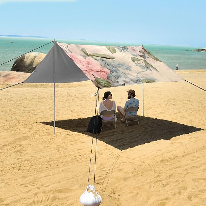 Beach Tent Sun Shelter Elegant Graceful Peony Lightweight &amp Easy Setup Beach Shade Canopy for Camping Fishing
