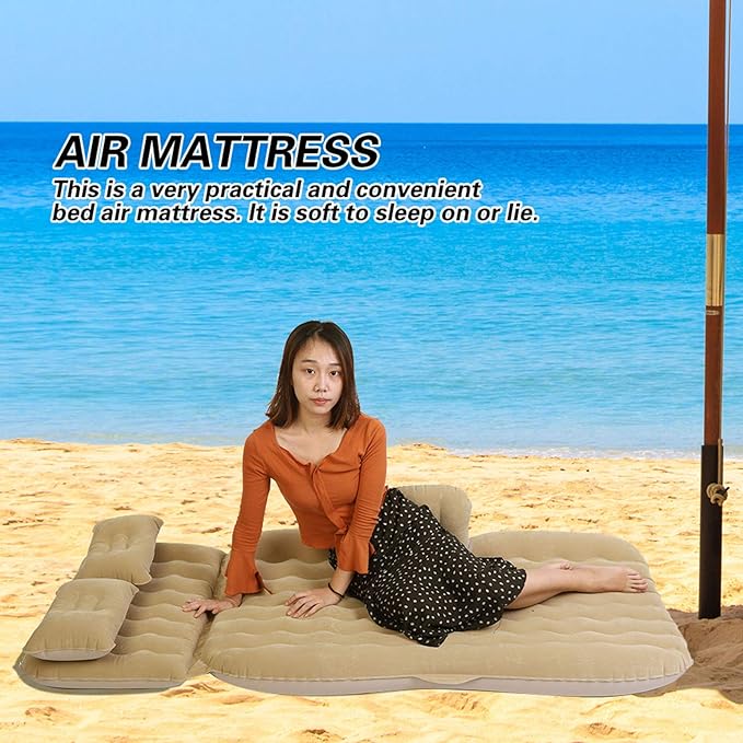 Inflatable Bed Mattress Indoor/Outdoor Camping Travel Air Cushion for Rest Sleep Travel Camping(Beige)