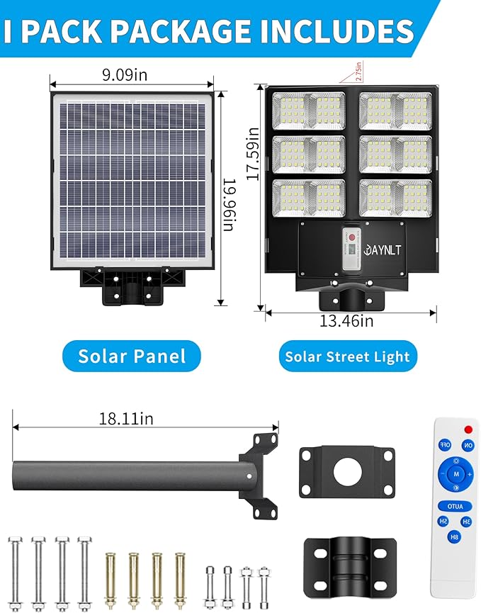 JAYNLT Y-2000W Solar Street Light 200000LM 6500K Solar Flood Lights Outdoor Dusk to Dawn 6500K IP67 Waterproof Parking lot Light Outdoor with Motion Sensor and Remote Control for Garage Road
