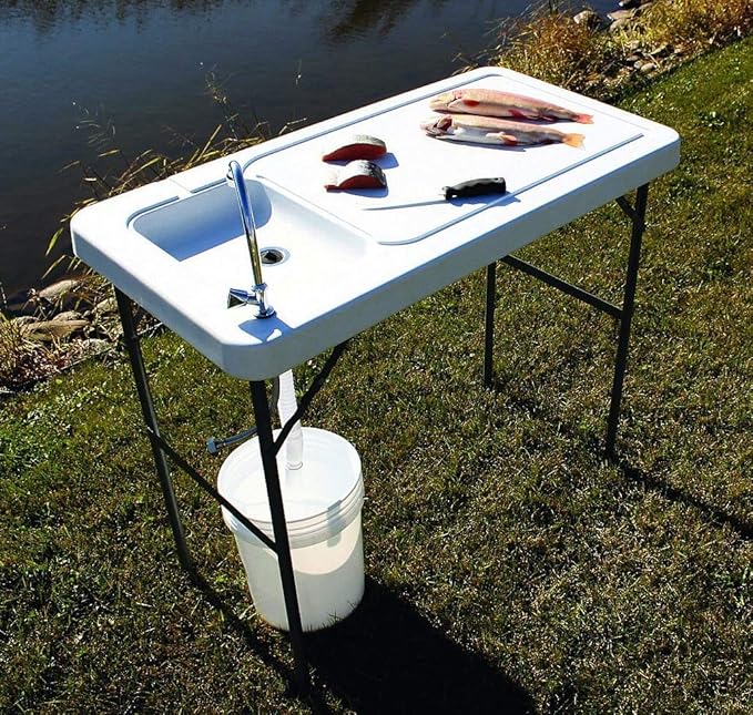 Fish Table Portable Cutting Cleaning Table for Fish Portable Sink Fish Fillet Hunting Table with Faucet and Drain Hose