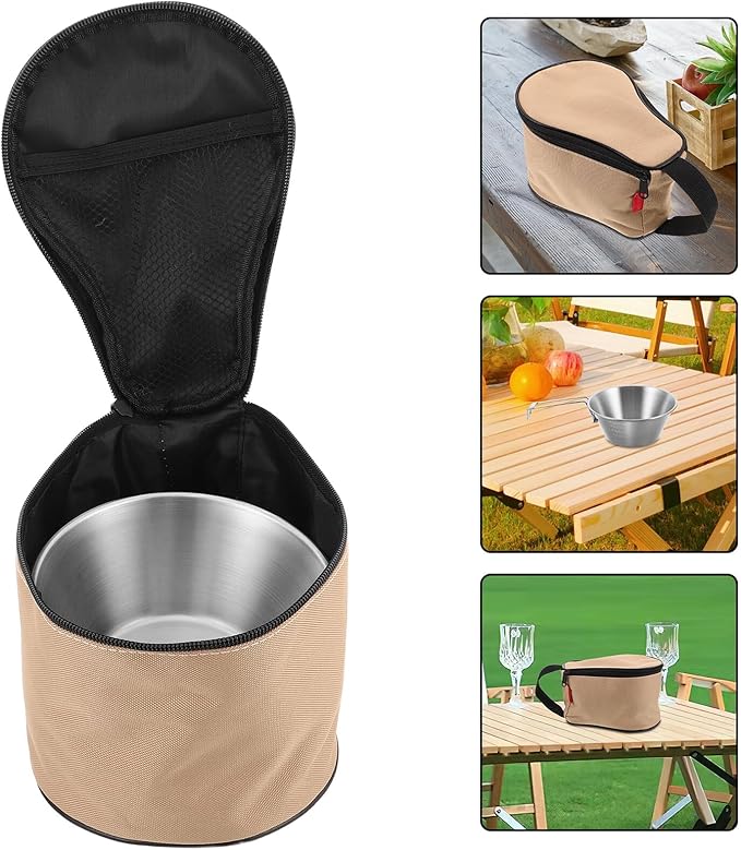 NOLITOY Portable Stainless Steel Camping Bowls Set with Foldable Handle Heat Cold Resistant Outdoor Backpacking Dinnerware for Hiking Picnic and Travel
