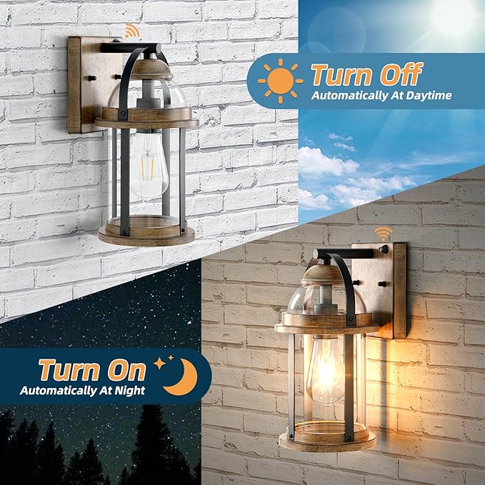 OKELI Dusk to Dawn Outdoor Wall Lights Waterproof Lighting Fixtures Rustic Farmhouse Wall Lanterns with Clear Glass Shades Anti-Rust Outside Lights for Garage Patio Porch(Brown 1 Pack)
