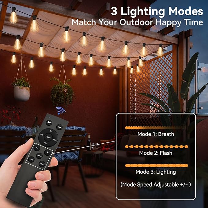 100 FT Solar String Lights Outdoor Waterproof with Remote &amp USB Port Solar Power Patio Hanging Lights with Dimmer Shatterproof LED Edison Bulb Outdoor String Lights for Outside Cafe Yard Fence