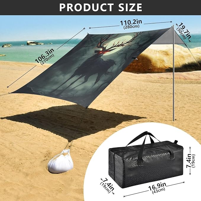 Beach Tent Sun Shelter Elk with Red Eyes Lightweight &amp Easy Setup Beach Shade Canopy for Camping Fishing