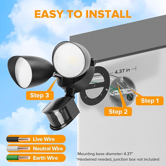 LUTEC 32W 3500 Lumen LED Security Lights Motion Sensor Light Outdoor 5000K Daylight IP65 Waterproof Dusk to Dawn Hardwired Motion Detector Flood Light for Garage Yard Porch-Black