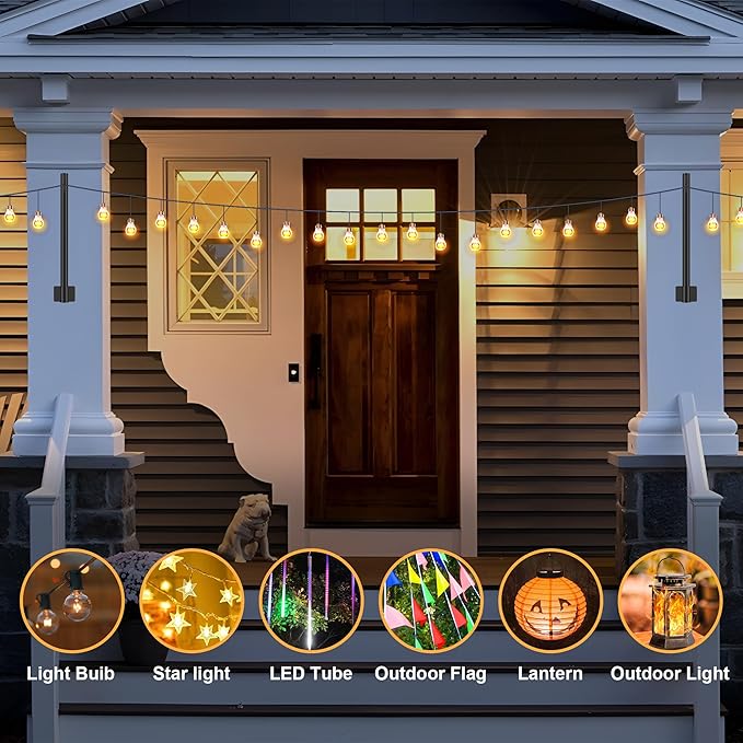 Suchtale 8 Pack 1.3 FT String Light Poles Suspension Outdoor Fence Post Lights with Clip and Bracket Outside String Lights Hanging Wall Mounting Stand for Patio Garden Backyard Wedding Party Black