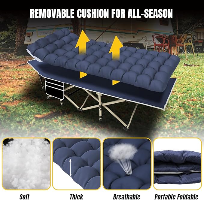 YELLOW JACKET Folding Camping Cot with Mattress Upgraded 32 Wide Cot for Camping Folding Sleeping Cot with Carry Bag Camping Cots for Adults Idea for Home Office &amp Travel
