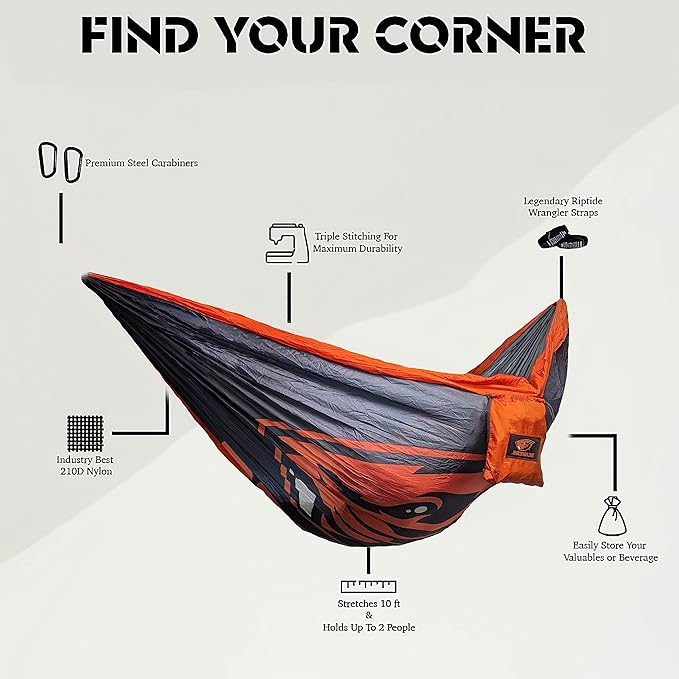 Rincon Official (Oregon State University) University College Hammock - Premium 210T Nylon Spacious 112 x 74 inches (LxW) Double &amp Single Camping Hammock - Portable Gear for Students and Alumni