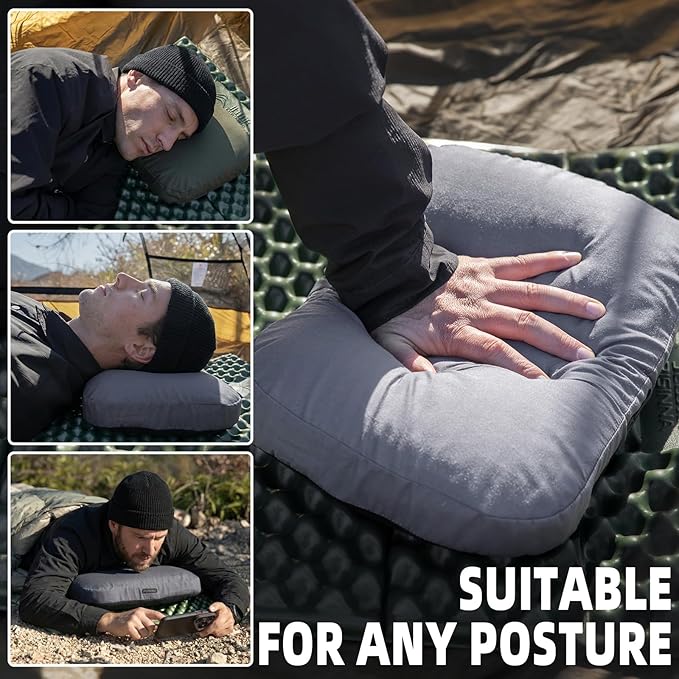 BISINNA Camping Memory Foam Pillow Ultralight Travel Pillow Backpacking Pillow with Removable Cover Ergonomic Neck Lumbar Support for Outdoor Camp Sport Hiking Backpacking Sleep (Gray)