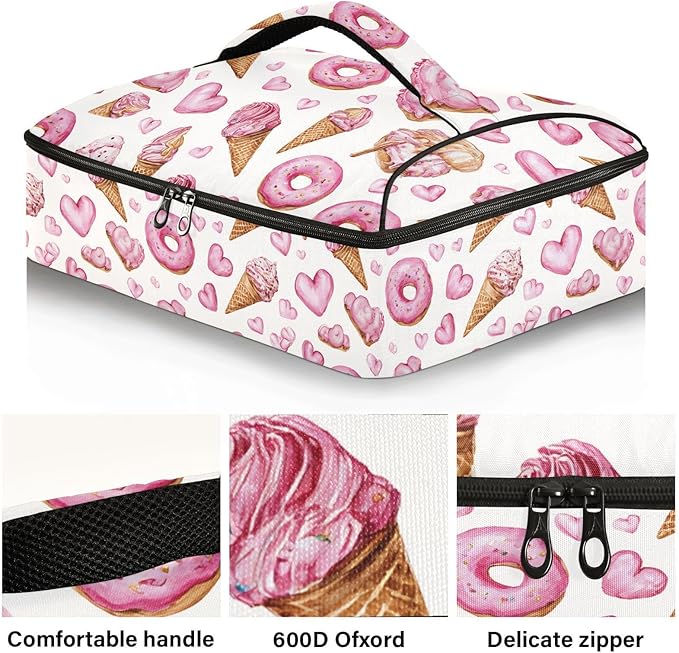 Casserole Carrier Pattern Pink Pastel WhimsicalInsulated Casserole Carrier for Hot or Cold Food Thermal Lunch Tote for Potluck Parties Picnic Beach Fits 9 x 13 Inches Baking Dish