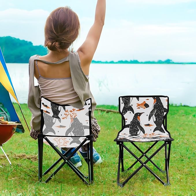 Abstract Penguin Portable Camping Chairs Folding Chair - Durable Oxford Fabric Lightweight Iron Frame Easy Fold Design - Ideal for Outdoor Activities Camping Fishing and Travel
