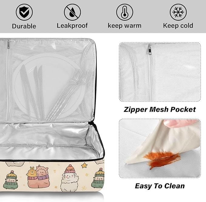 Casserole Carrier Cute AlpacasInsulated Casserole Carrier for Hot or Cold Food Thermal Lunch Tote for Potluck Parties Picnic Beach Fits 9 x 13 Inches Baking Dish