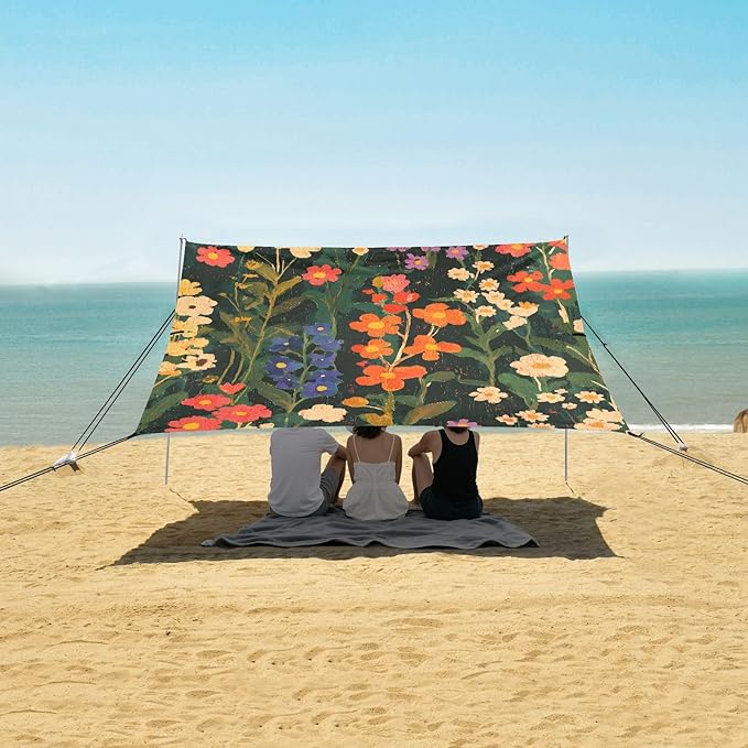 Beach Tent Sun Shelter Vintage Floral Vines Lightweight &amp Easy Setup Beach Shade Canopy for Camping Fishing
