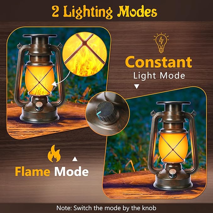 Toodour Solar Lantern Outdoor Lights 2 Pack Bronze Vintage LED Lantern with 2 Modes Waterproof Hanging Solar Lights for Camping Patio Garden Yard Outdoor Decorations
