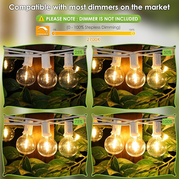Mlambert 300Ft(3x100Ft) LED Outdoor String Lights Dimmable Waterproof G40 Globe Patio Lights with 150+7 Warm White Bulbs for Bistro Outside-White Cord