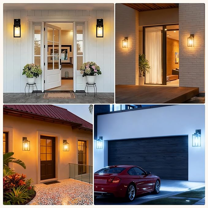 LTBLIGHT 2-Pack Dusk to Dawn Outdoor Wall Lights Modern Black Sensor Porch Light Fixtures Waterproof Exterior Lighting for House Garage Patio Front Door 100-120Vac