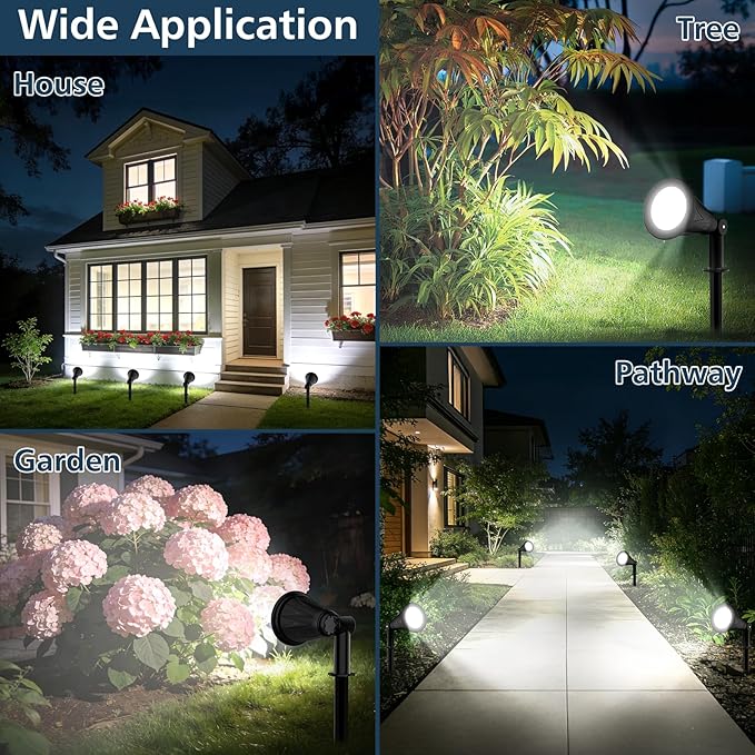 T-SUNUS Christmas Solar Powered LED Spot Light White 6000K Separated Panel with 9.8ft Cable IP65 Waterproof Spotlights Outdoor Landscape Garden Lights for Flag Patio Yard Driveway Halloween 2 Pack