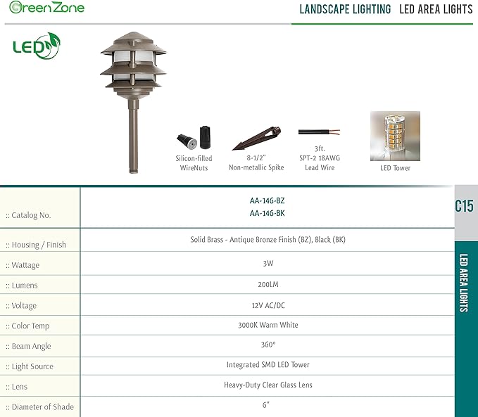 Westgate Lighting LED Area Light - Aluminum - Bronze Finish Pagoda Landscape Light - Warm White - Integrated SMD LED Tower All Accessories Included (4 Bronze)