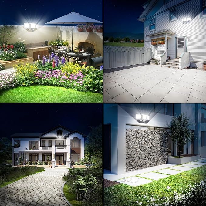 MEIHUA 70W Motion Sensor Outdoor Lights 6800LM LED Security Lights Motion Sensor Light Outdoor 6500K Daylight Dusk to Dawn 3 Adjustable Heads Flood Lights IP66 Waterproof for Outside Garage