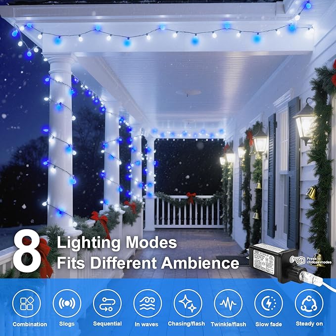 Led String Lights 500LED 165 ft Indoor/Outdoor Fairy String Lights 30V 8 Modes Christmas Lights for Home Christmas Tree Wedding Party RoomWall Decoration Indoor&ampOutdoor(Blue+White)