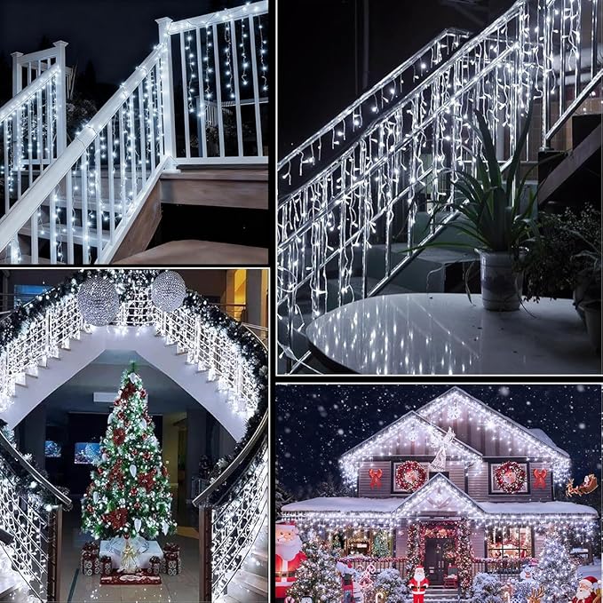 320LED Solar Christmas Lights Outdoor Waterproof Christmas Decorations Lights 29.5ft 60 Drops8 Modes Solar Powered Rechargeable Fairy Lights for Party HolidayWedding Decorations (Cool White)